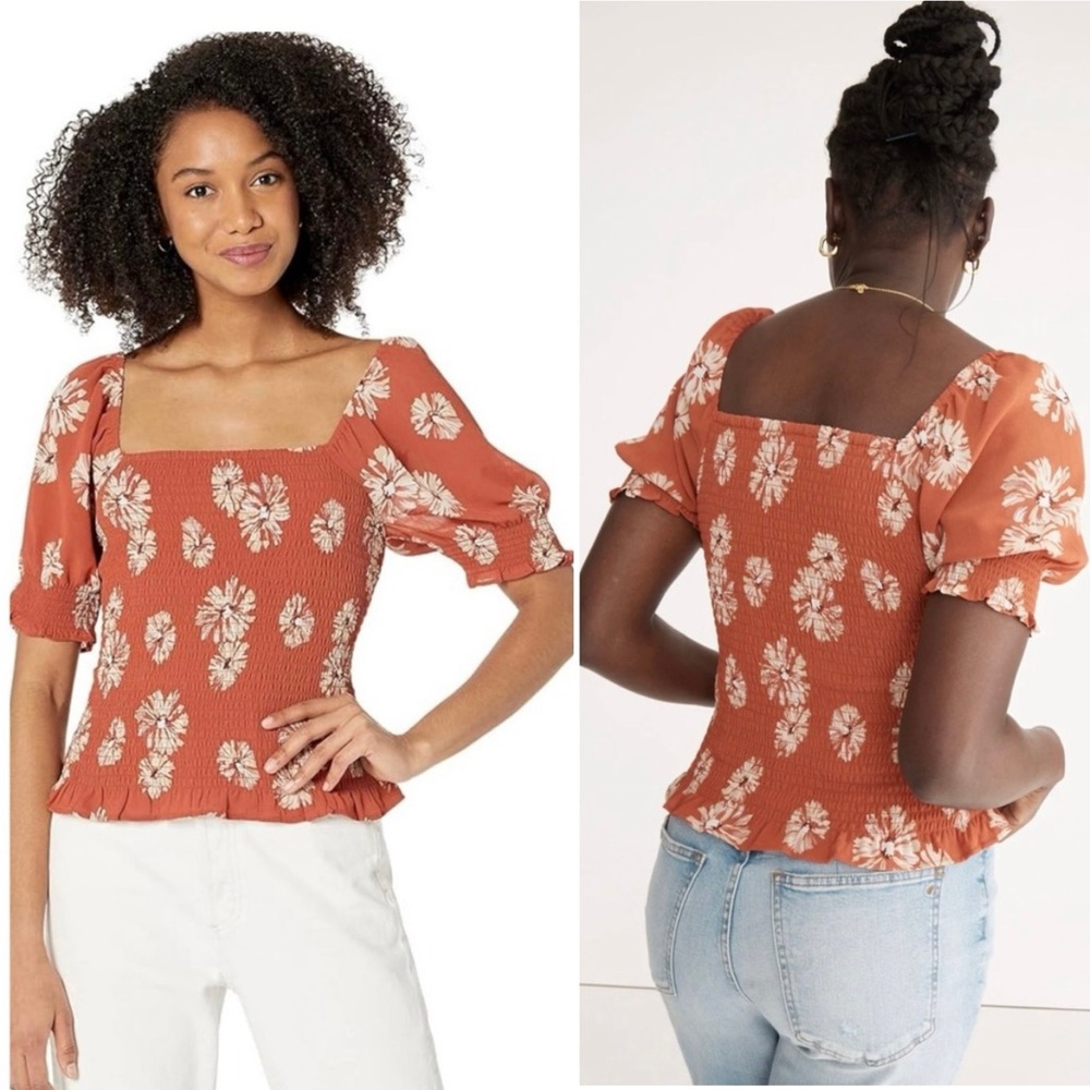 Madewell Floral Square-Neck Smocked Top